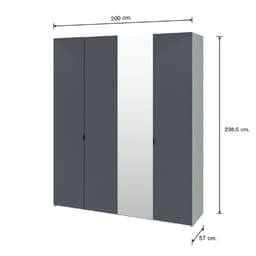 ตู้เสื้อผ้า 4 บาน รุ่นอิตัล-สมาร์ท ขนาด 2 เมตร - สีเทาเข้ม/เงิน